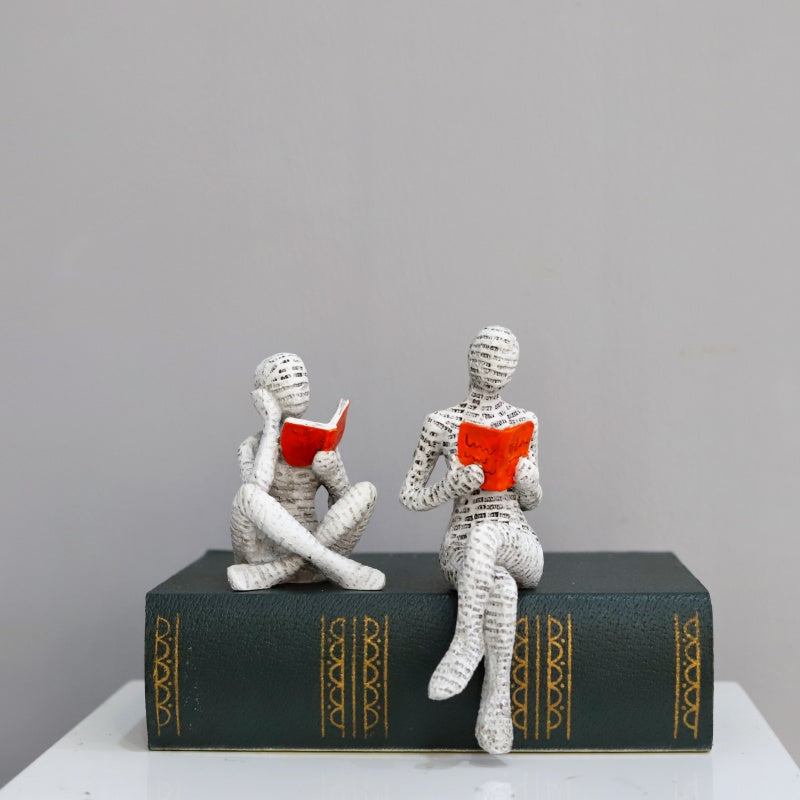 Creative Paper Pulp Woman Reading Statue Modern Thinker Decor for Home & Office