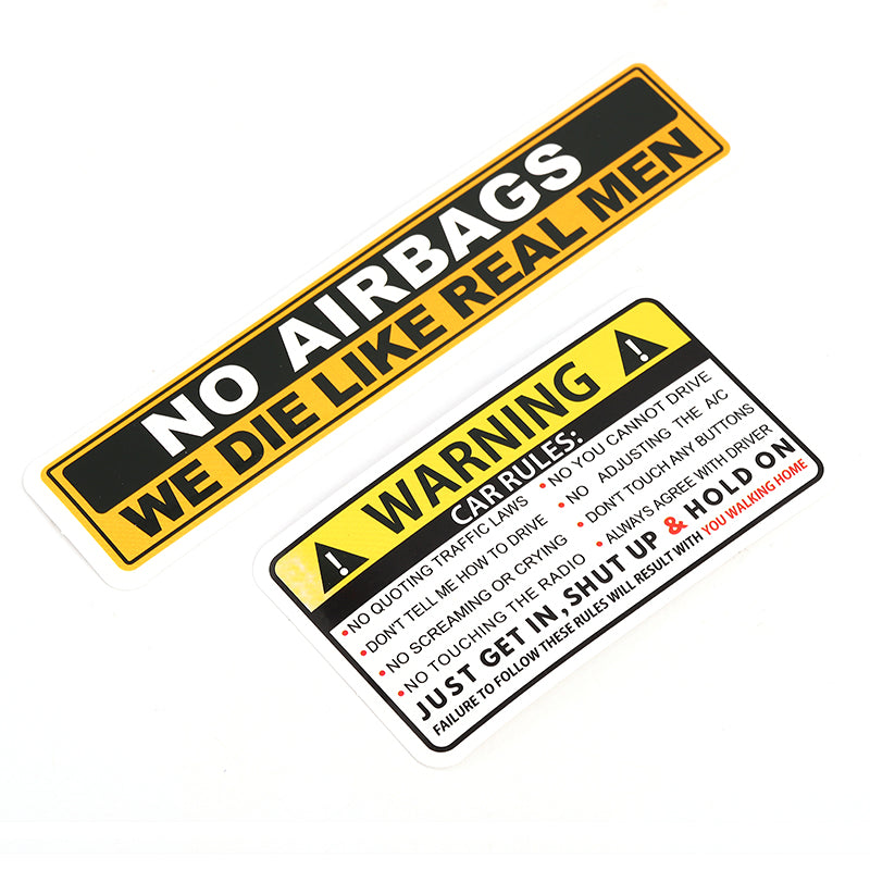 No Airbags We Die Like Real Men” PVC Car Safety Warning Decal Sticker for Audi, Honda, Toyota, KIA