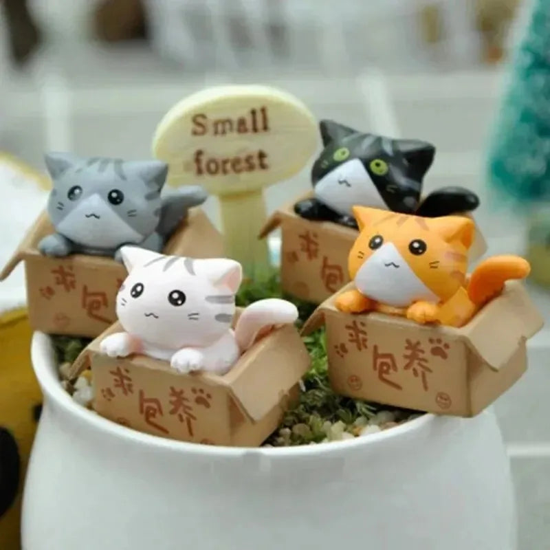 4Pcs Mini Cat Ornaments Cute Kawaii Kitten Figurines for Home & Garden Decoration