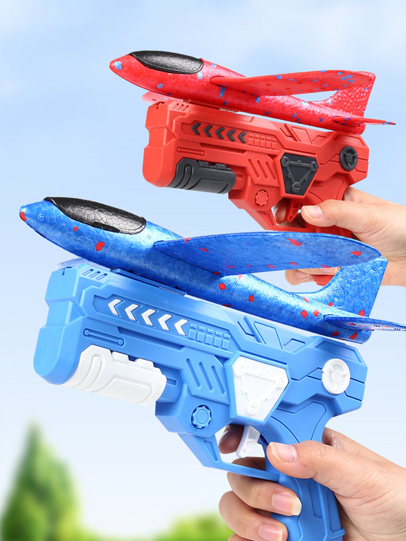 Children's 3-in-1 Foam Toy Gun & Hand-Thrown Aircraft Set Soft, Elastic, Random Color Foam Aircraft