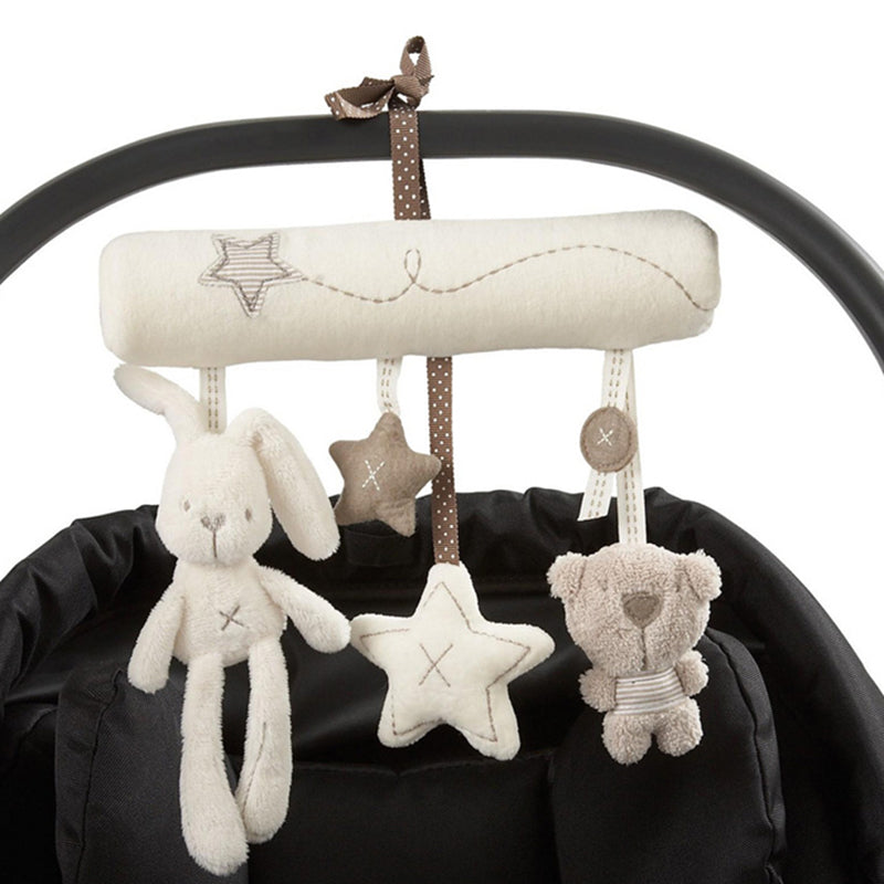 2024 New Hanging Bed Rabbit Plush Baby Hand Bell Multifunctional Safety Seat & Stroller Mobile Toy Gift
