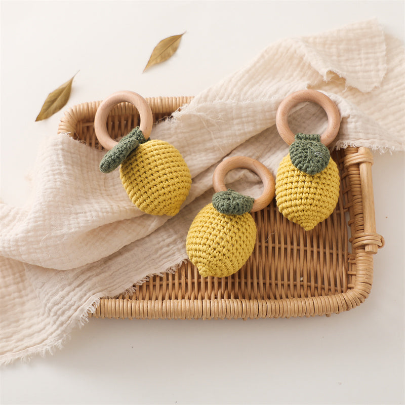 Lemon Crochet Rattle Teether Toy – Soft Bite-Strength Exercise & Musical Baby Toy