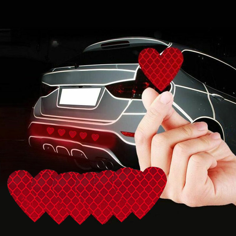 12PCS Heart-Shaped Reflective Car Stickers Night Safety Warning Tape Decals for Vehicle Decoration & Accessories