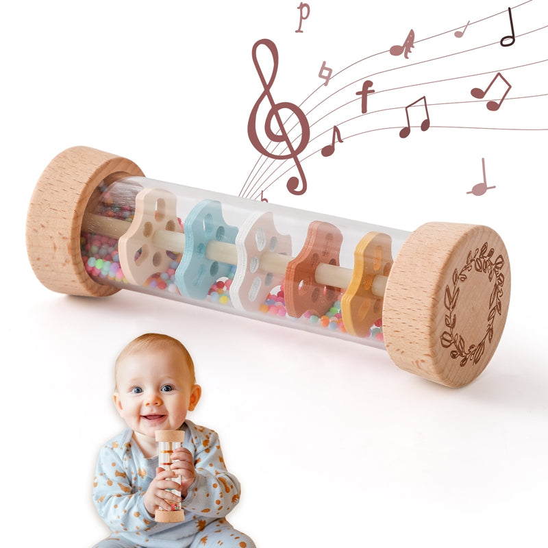 Montessori Baby Rain Stick Rainbow Hourglass Sensory Rattle & Educational Toy