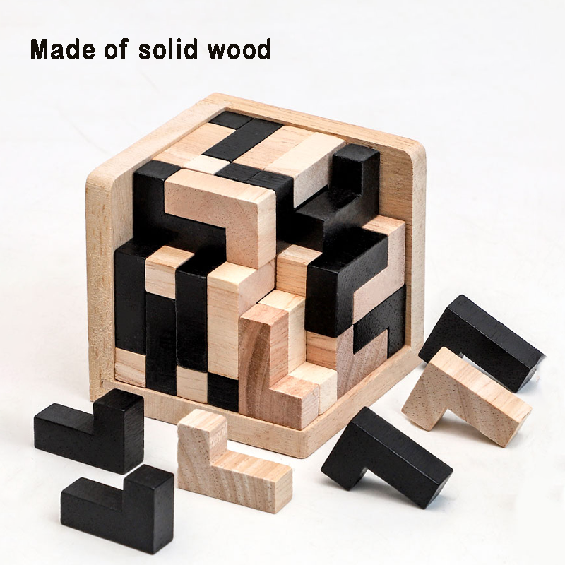 3D Wooden Cube Puzzle Luban Interlocking Educational Brain Teaser Toy for Kids