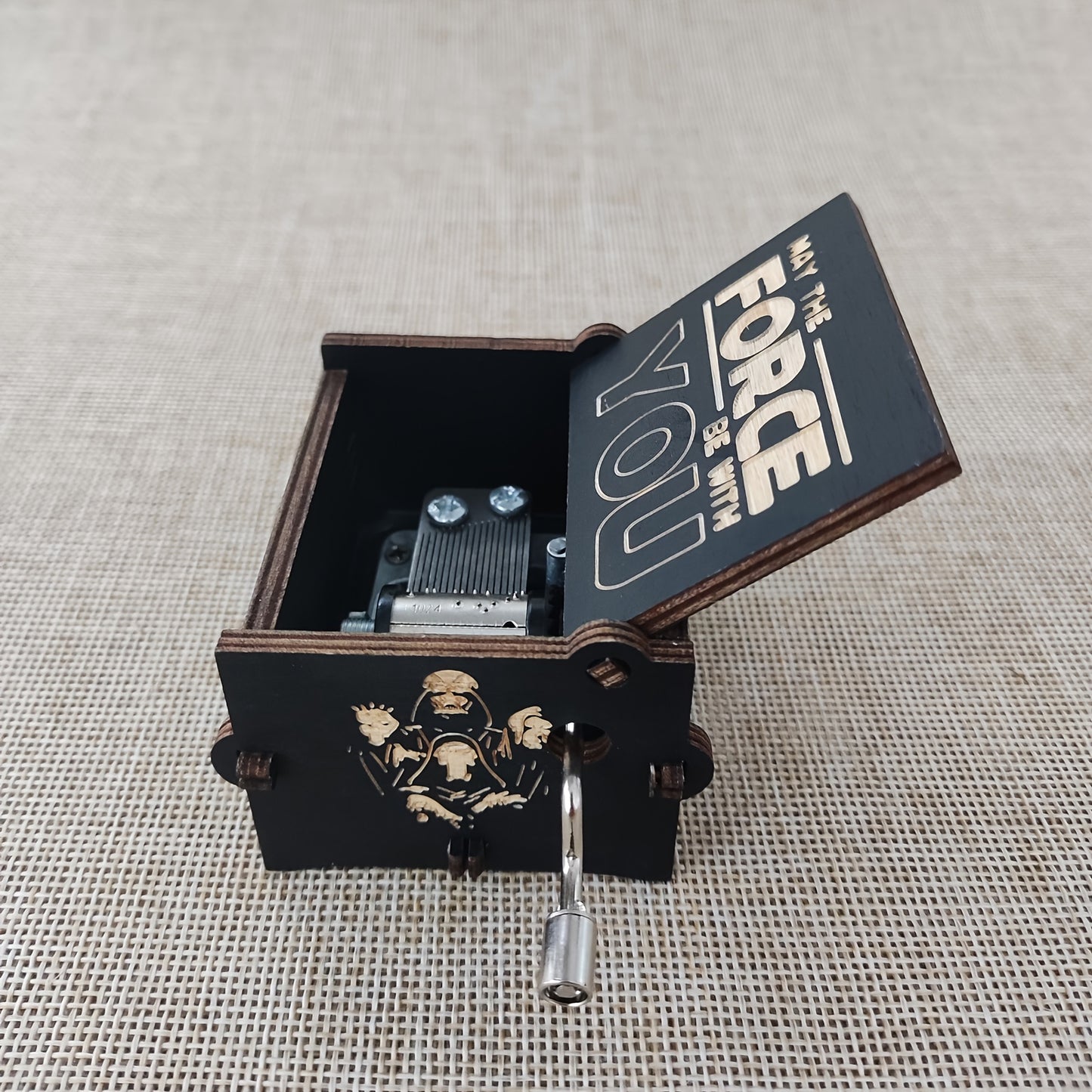 Vintage Black Wooden Hand Cranked Music Box Classic Carved Design for Birthday & Christmas Gifts