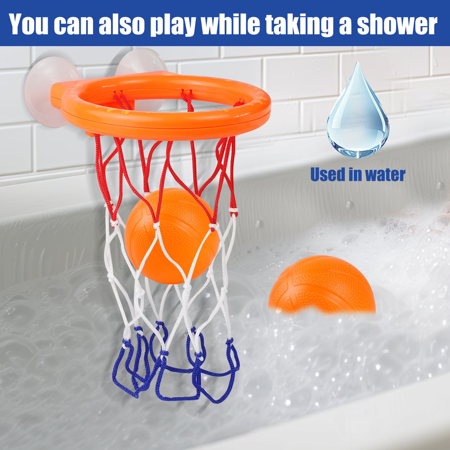 Mini Bathtub Basketball Hoop Set Suction Cup Basketball Hoop & Balls for Fun Halloween/Christmas Bath Time Play