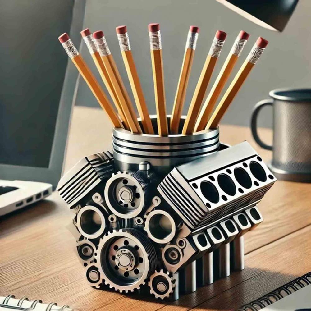 Resin V8 Car Engine Pen Holder Unique Stationery Organizer & Desktop Auto Engine Decor
