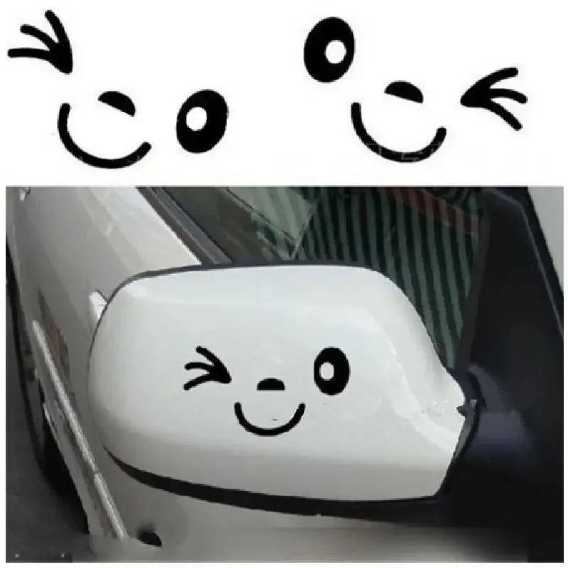 2PCS Reflective Cute Smiling Eye Face Car Stickers Rearview Mirror Cartoon Decals for All Cars
