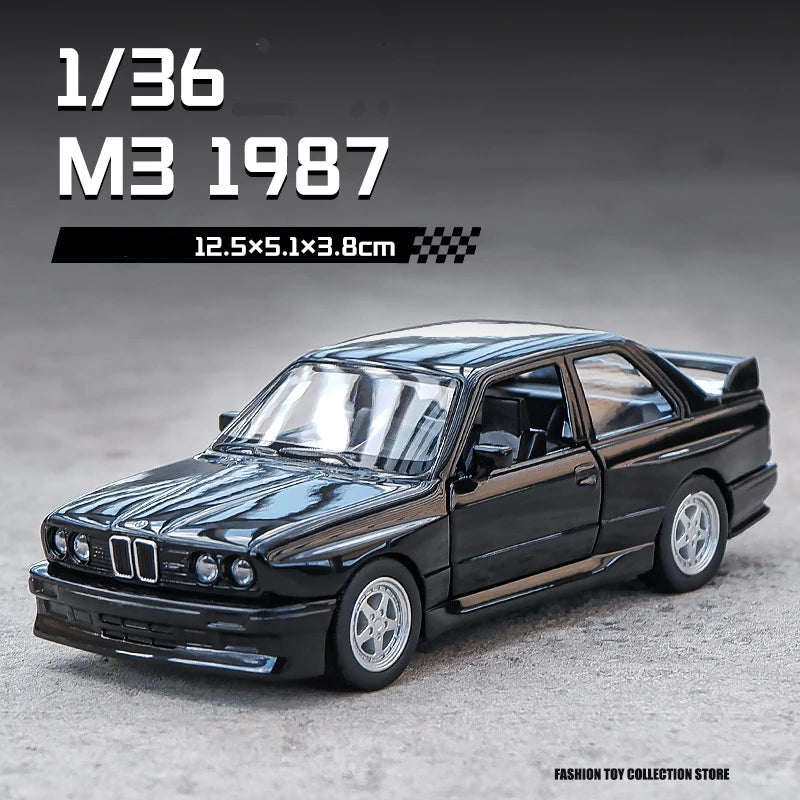 1:36 M3 1987 Diecast Alloy Sports Car Model – Pull Back Metal Simulation Toy with Opening Doors, Collectible Ornament & Kids Gift