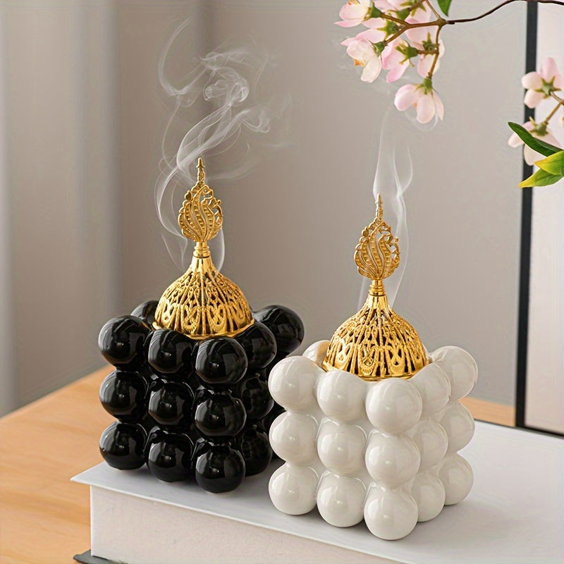 Middle Eastern Ceramic Incense Burner Magic Cube Aromatherapy Holder for Home & Ramadan Decor