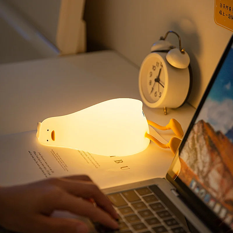 Cute Duck Silicone LED Night Light Soft Rechargeable Bedside Lamp for Kids & Bedroom Decor