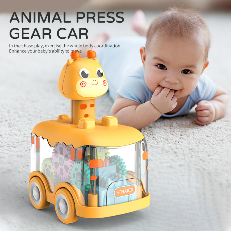 Press Gear Inertial Toy Car Pull Back Animal Puzzle Car for Kids & Boys
