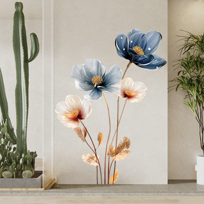 Retro 3D Lotus Flower Vinyl Wall Stickers Aesthetic PVC Wallpaper for Living Room & Bedroom Decor