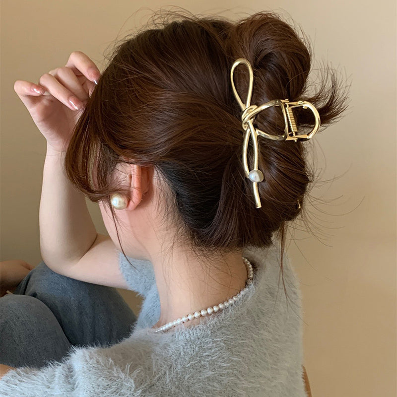 Exquisite Metal Pearl Geometric Hair Crab Claw Clip – Elegant Shark Barrettes for Women & Girls