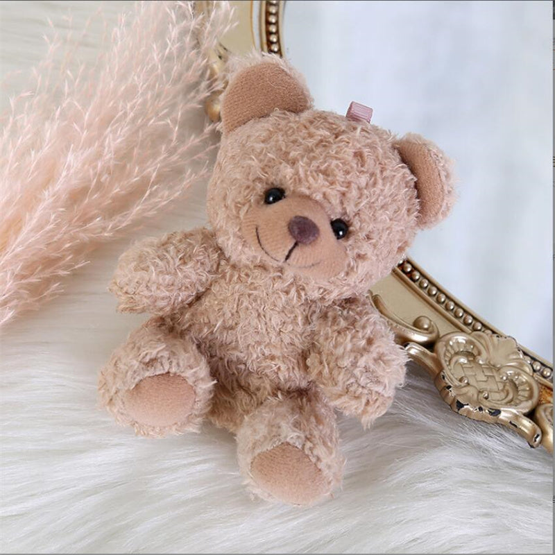 10cm Curly Plush Sitting Bear Doll Small Soft Toy Keychain Pendant with Gift Box, 4 Colors