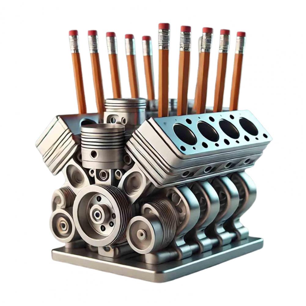 Resin V8 Car Engine Pen Holder Unique Stationery Organizer & Desktop Auto Engine Decor