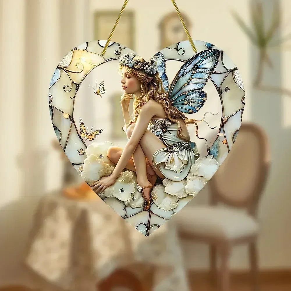 Magical Fairy Night Suncatcher Stained Glass Acrylic Heart Wall Hanging for Home & Garden Decor (2025 Edition)