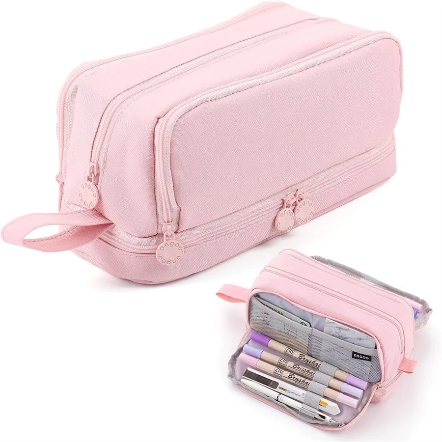 Large Capacity Double-Layer Pencil Case Oxford Cloth Stationery Organizer Bag, Portable & Stylish (Chinese Origin)