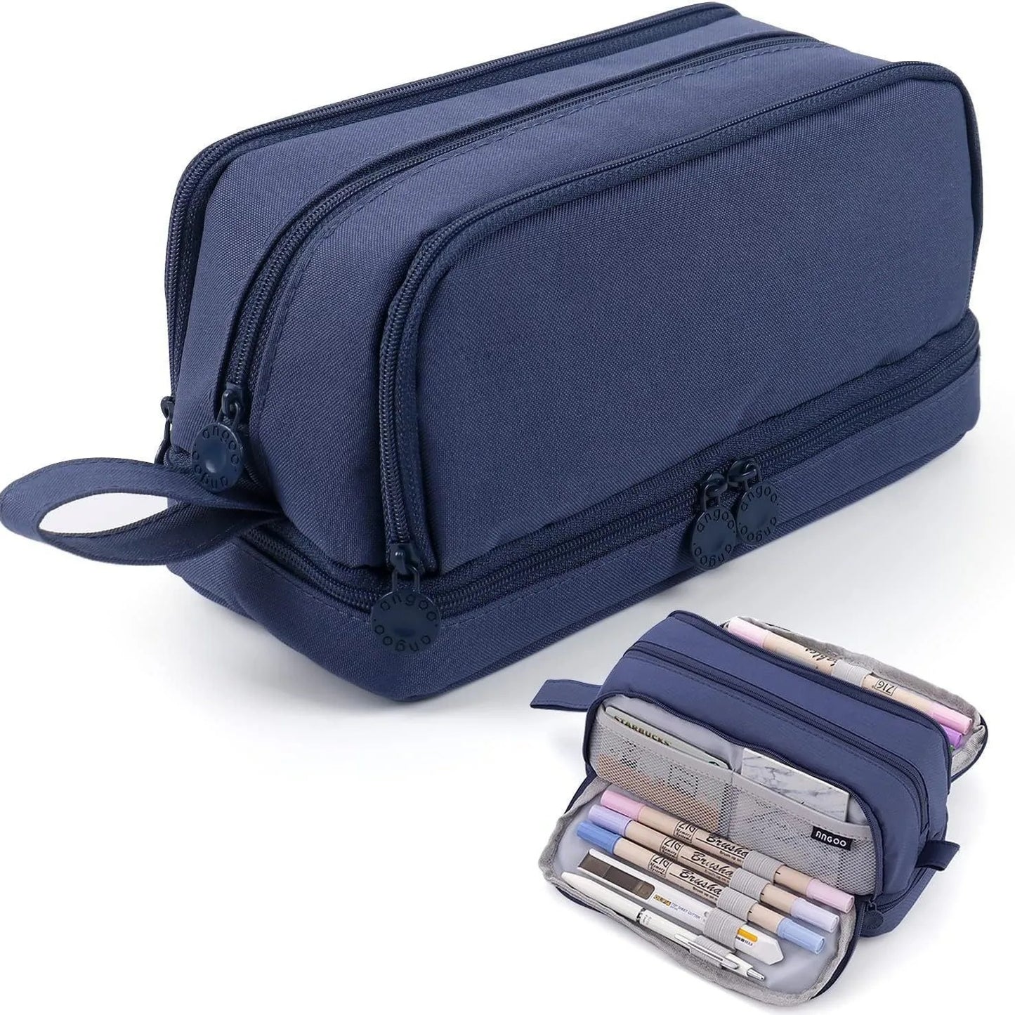 Large Capacity Double-Layer Pencil Case Oxford Cloth Stationery Organizer Bag, Portable & Stylish (Chinese Origin)