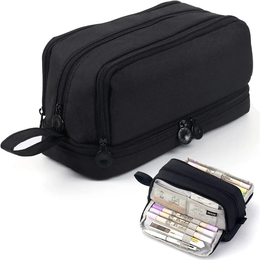 Large Capacity Double-Layer Pencil Case Oxford Cloth Stationery Organizer Bag, Portable & Stylish (Chinese Origin)