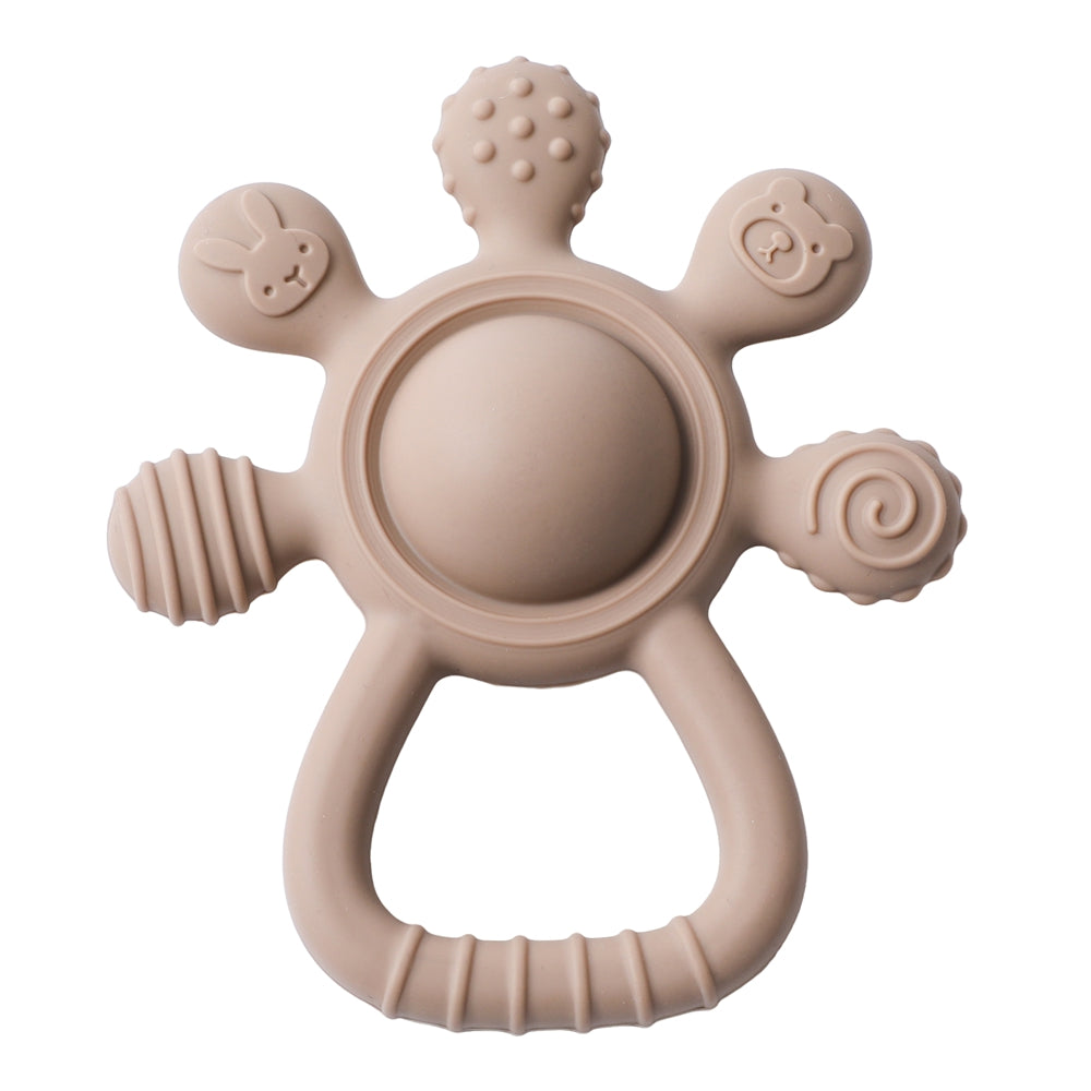 Baby Silicone Teether Rattle Food Grade Sensory Toy & Soothing Hand Bell for Infants 0-12M