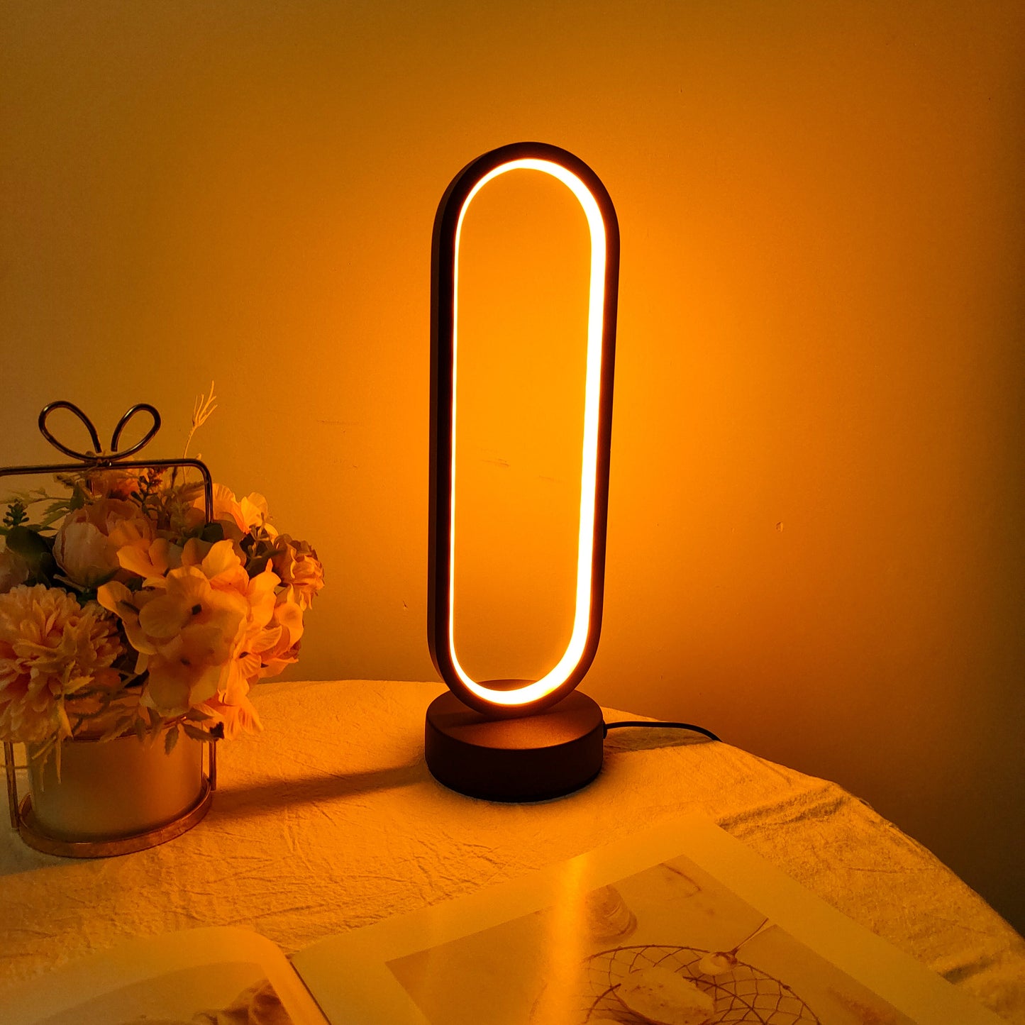 LED Ring Bedside Lamp 3-Color Dimmable Night Light for Bedroom & Living Room