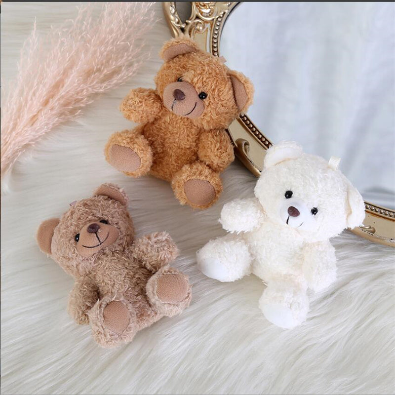 10cm Curly Plush Sitting Bear Doll Small Soft Toy Keychain Pendant with Gift Box, 4 Colors