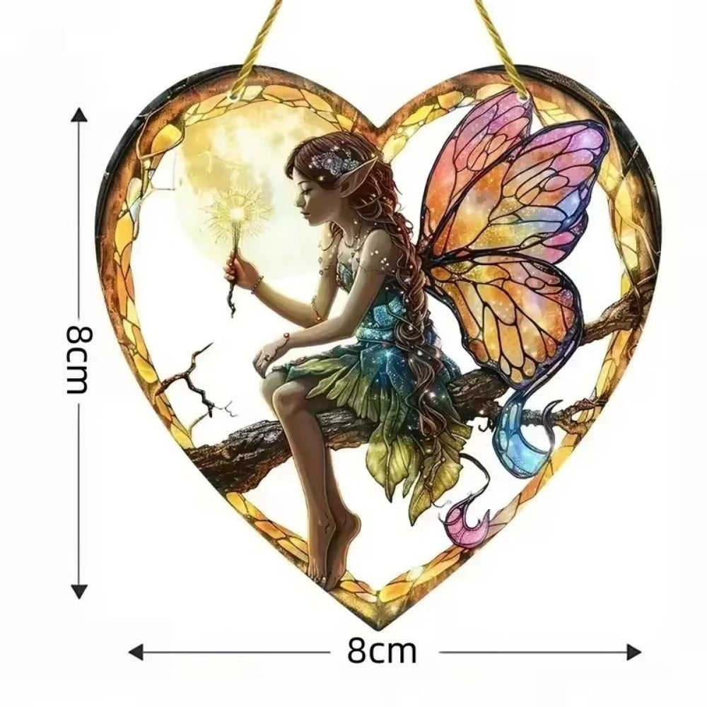 Magical Fairy Night Suncatcher Stained Glass Acrylic Heart Wall Hanging for Home & Garden Decor (2025 Edition)