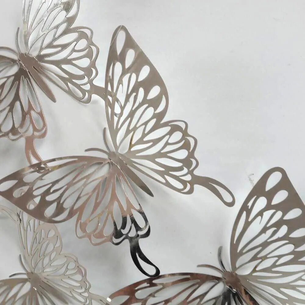12Pcs 3D Silver Hollow Butterfly Wall Stickers Metallic Party, Balloon & Home Decor Set