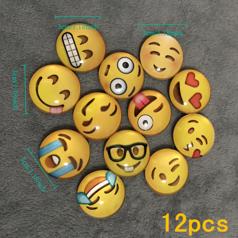 12pcs Round Smile Face Fridge Magnets – Cute Polystyrene Decorative Magnets for Home & Office