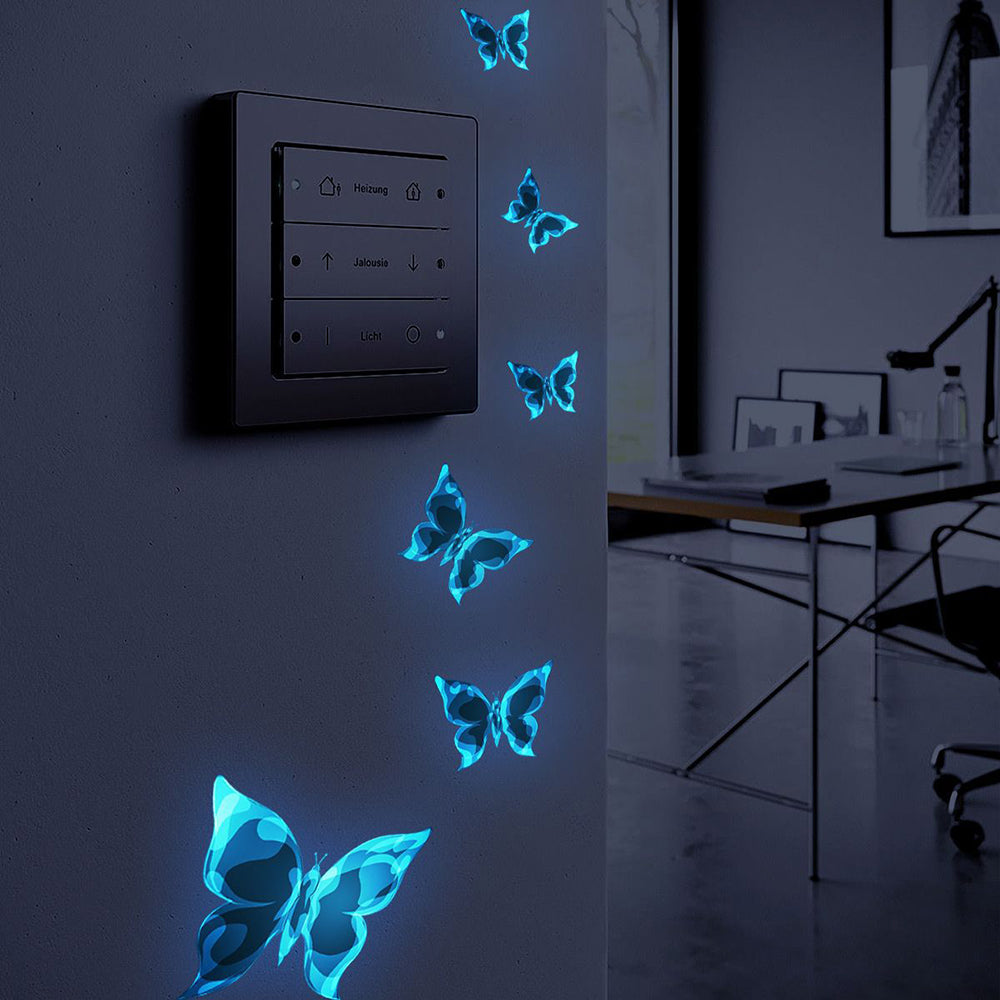 6PCS Luminous Blue Butterfly Wall Stickers Self-Adhesive Switch & Wall Decor Set