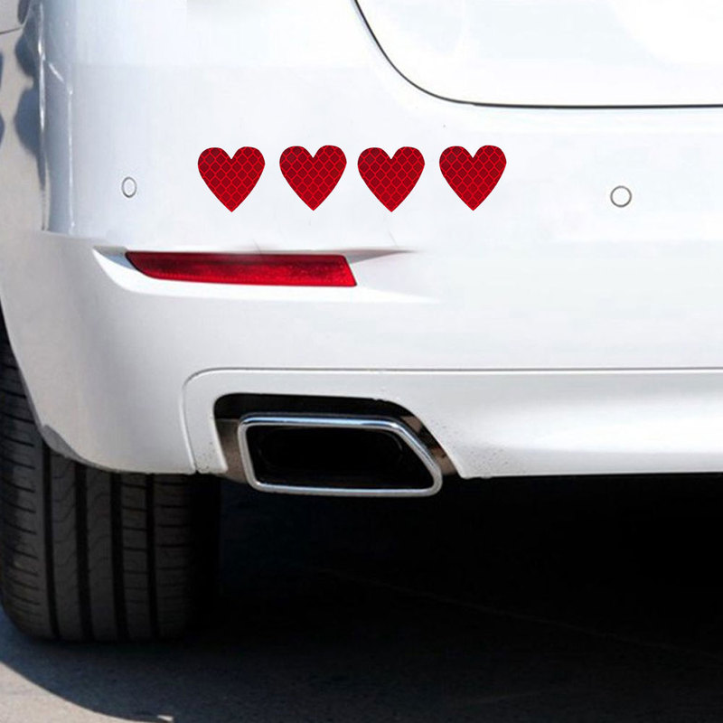 12PCS Heart-Shaped Reflective Car Stickers Night Safety Warning Tape Decals for Vehicle Decoration & Accessories