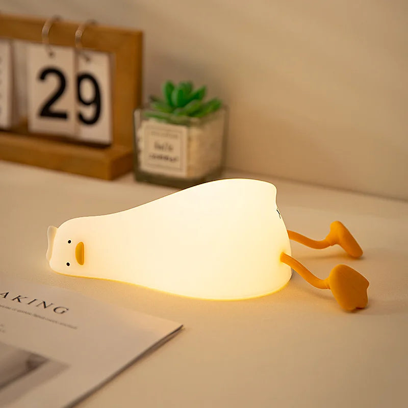 Cute Duck Silicone LED Night Light Soft Rechargeable Bedside Lamp for Kids & Bedroom Decor