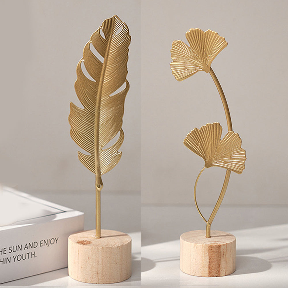 Luxury Nordic Gold Ginkgo Leaf Sculpture Elegant Home & Office Decor Ornament for Living Room & Desktop