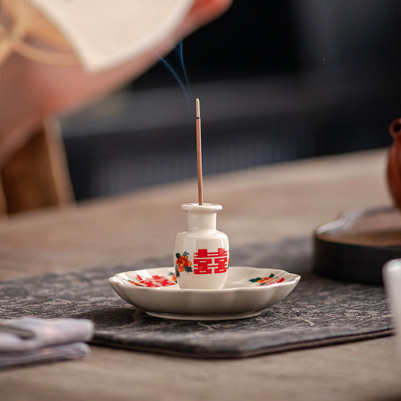 2-in-1 Ceramic Chinese Incense Holder Stick & Cone Burner for Home Fragrance & Buddhist Décor