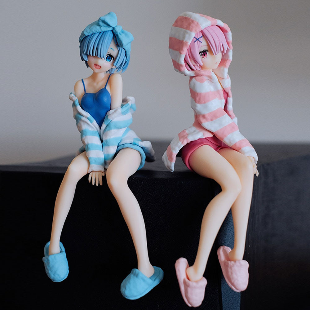 14CM Re:Zero Ram & Rem Pajamas Sitting Figure Anime Model with Instant Noodles Press