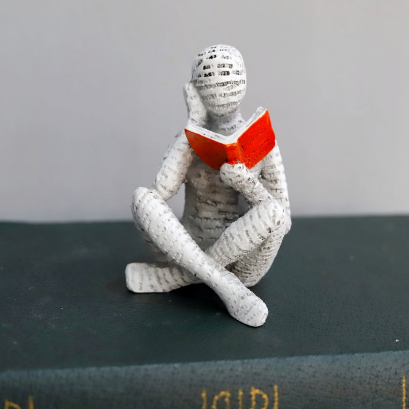 Creative Paper Pulp Woman Reading Statue Modern Thinker Decor for Home & Office