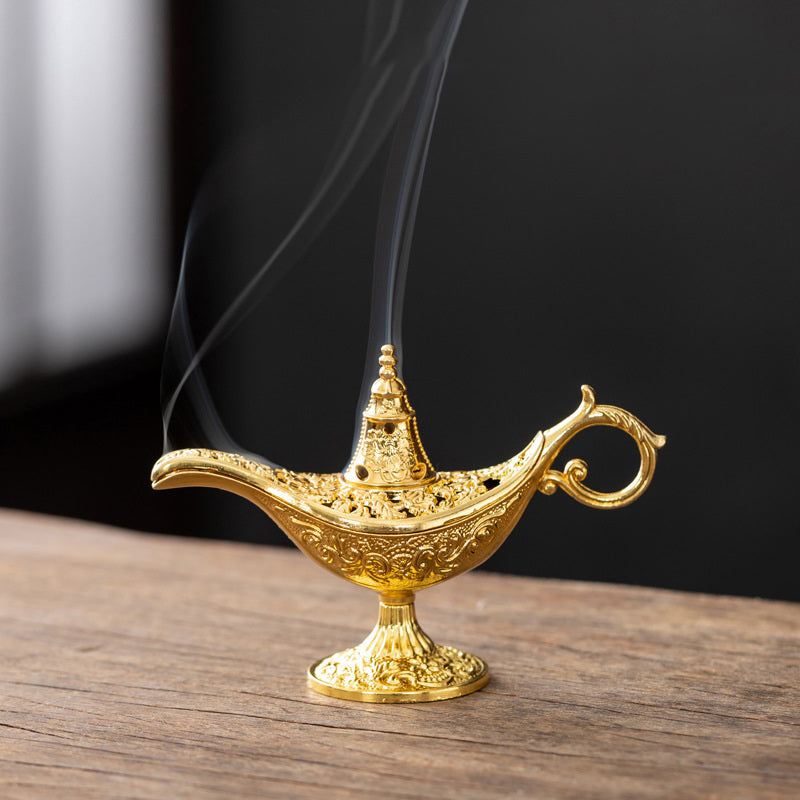 Hollow Legend Aladdin Magic Genie Lamp Incense Burner Retro Wishing Oil Lamp Home Decor & Gift