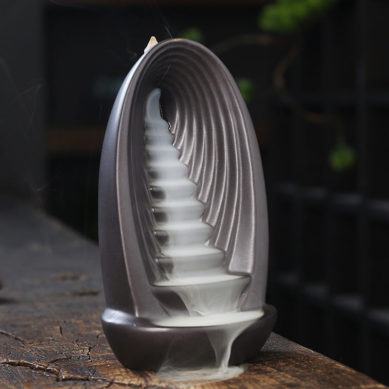 Ceramic Backflow Incense Burner Smoke Waterfall Fountain Aromatherapy Holder for Home & Zen Decor