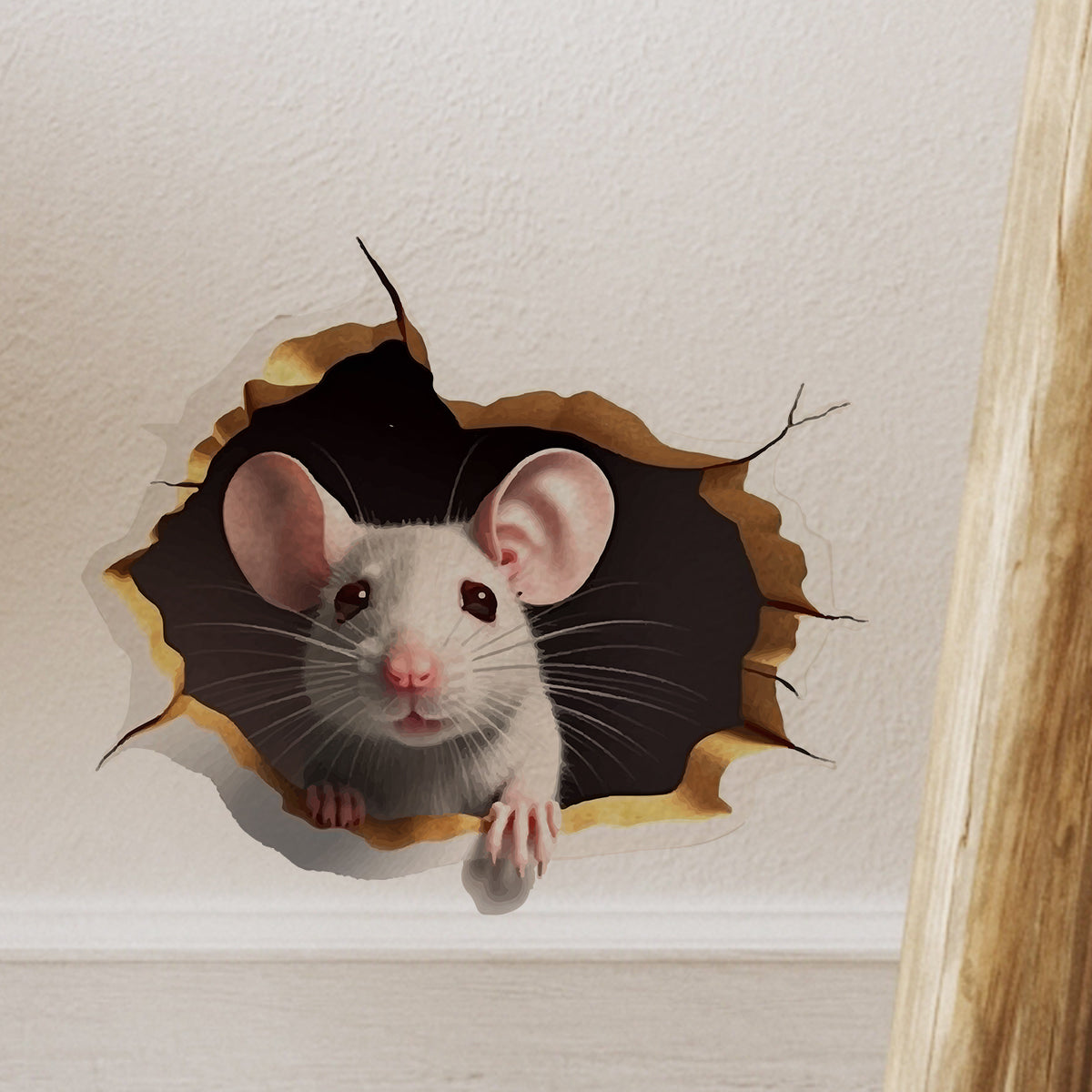 3D Cute Mouse Hole Wall Sticker Adorable Animal & Flower Design for Fun Home Decoration