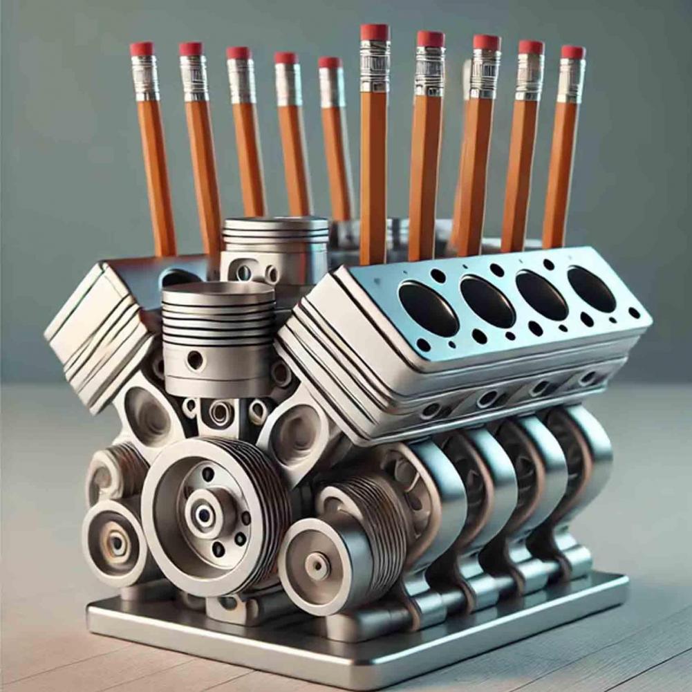 Resin V8 Car Engine Pen Holder Unique Stationery Organizer & Desktop Auto Engine Decor