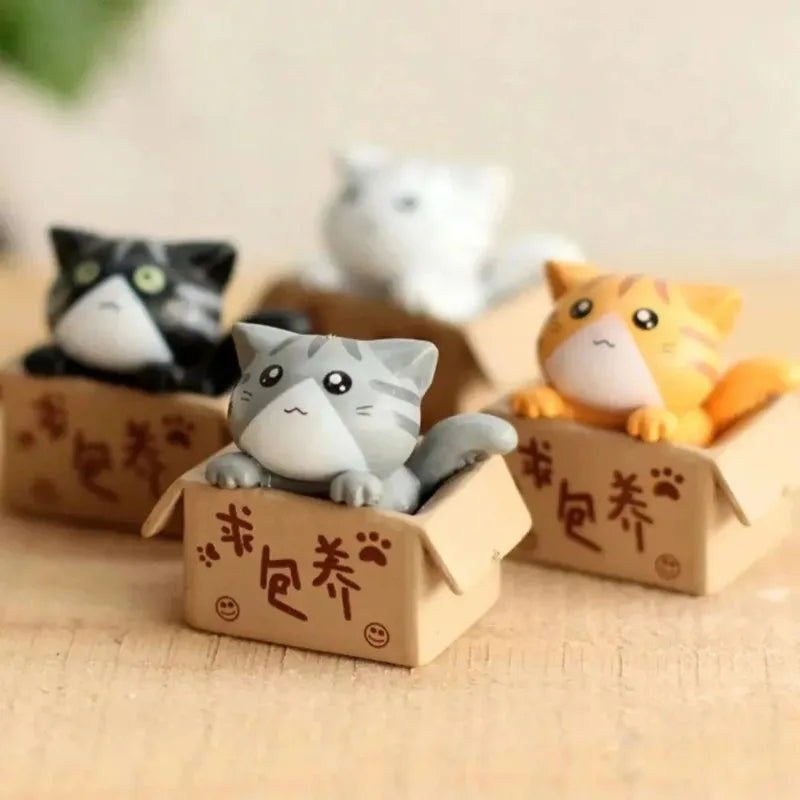 4Pcs Mini Cat Ornaments Cute Kawaii Kitten Figurines for Home & Garden Decoration