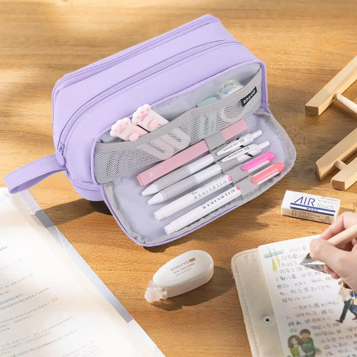 Large Capacity Double-Layer Pencil Case Oxford Cloth Stationery Organizer Bag, Portable & Stylish (Chinese Origin)