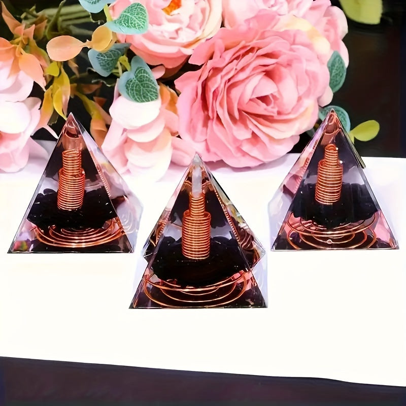 1pc Orgonite Pyramid with Obsidian Energy Balancing Crystal for Yoga Meditation & Home Office Decor