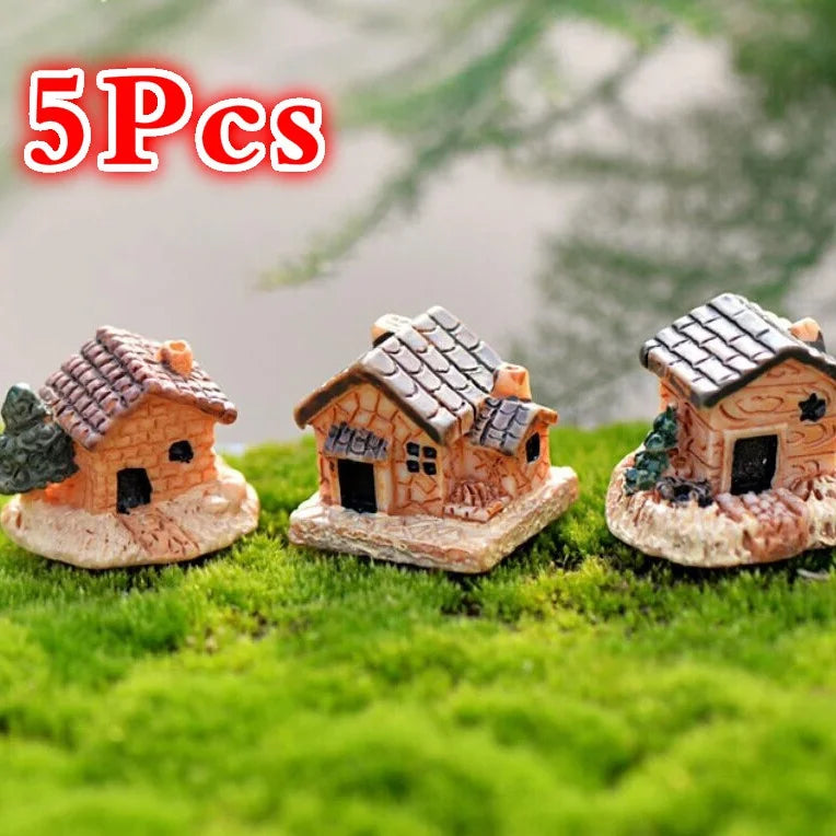 5Pcs Mini Stone House Resin Ornaments Cute DIY Fairy Garden & Home Decor Set