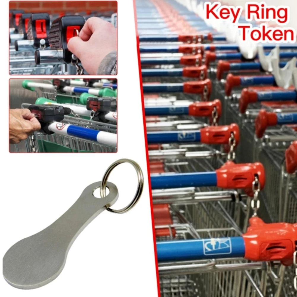 1/2Pcs Metal Shopping Cart Tokens Trolley Coin Keychain with Key Ring for Home & Outdoor Use