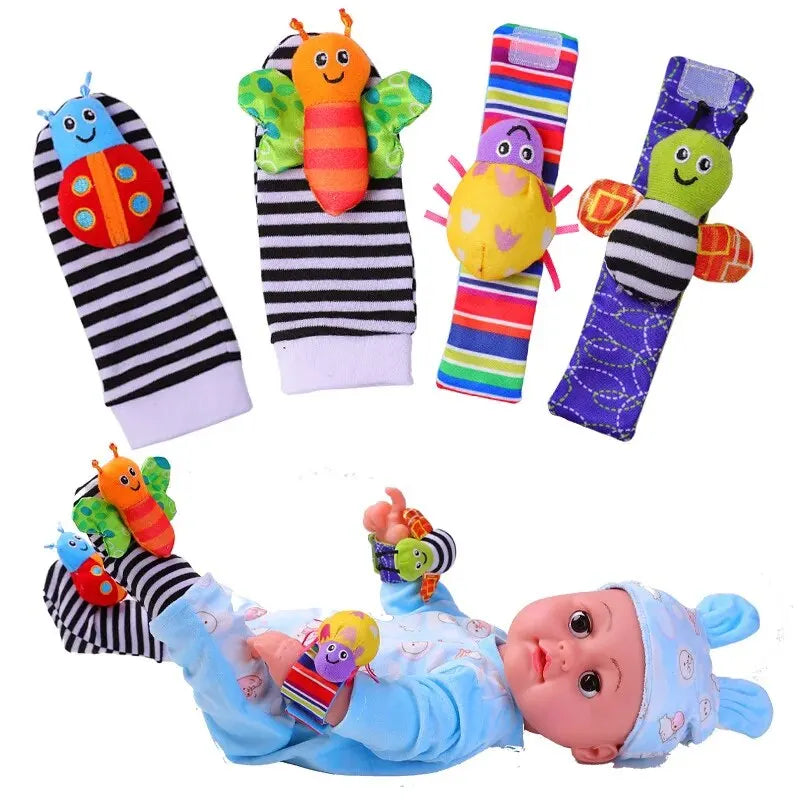 4PCS Baby Rattle Toy Set Animal Wrist Straps & Foot Socks for 0β12 Months Soft & Sensory Development Toys
