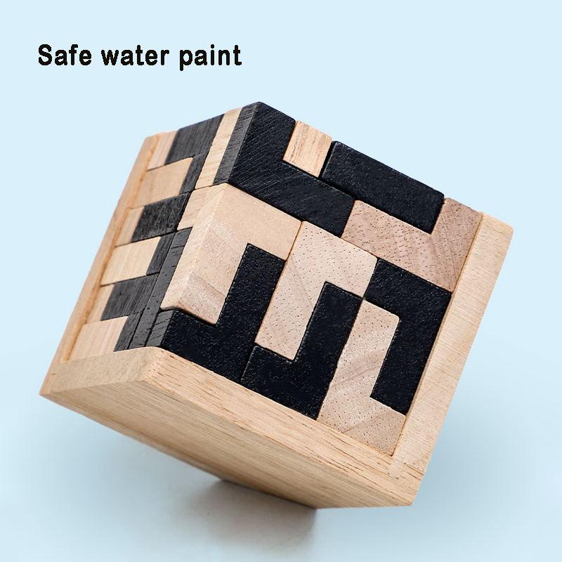 3D Wooden Cube Puzzle Luban Interlocking Educational Brain Teaser Toy for Kids