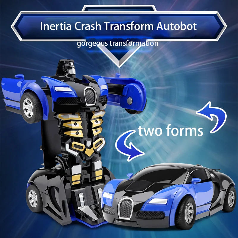 One-Click Transforming Collision Deformation Robot Car Dual Form Toy for Boys & Father-Son Play